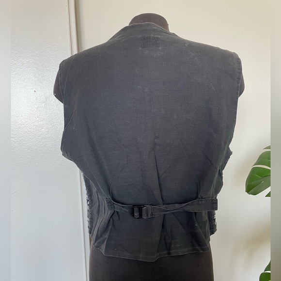 Vintage button down vest 100% cotton natural fiber grey and white pattern - Picture 5 of 10